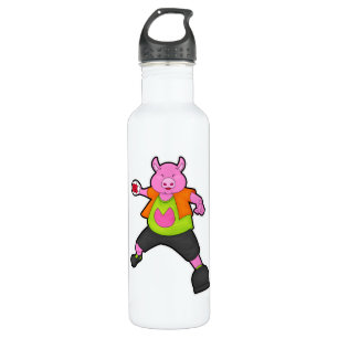 Schwein beim Handballspieler mit Handball Edelstahlflasche