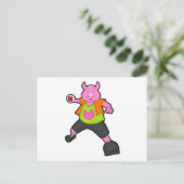 Schwein beim Handballspieler mit Handball Postkarte (Stehend Vorderseite)