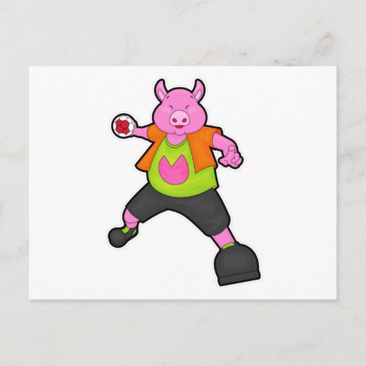 Schwein beim Handballspieler mit Handball Postkarte (Vorderseite)