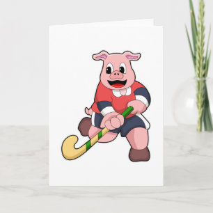 Schwein beim Hockey mit Hockeyschläger Karte
