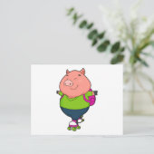 Schwein beim Inline-Skating mit Rollschuhen Postkarte (Stehend Vorderseite)