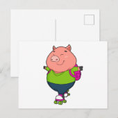 Schwein beim Inline-Skating mit Rollschuhen Postkarte (Vorne/Hinten)