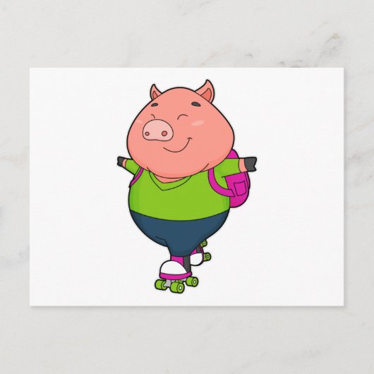 Schwein beim Inline-Skating mit Rollschuhen Postkarte (Vorderseite)