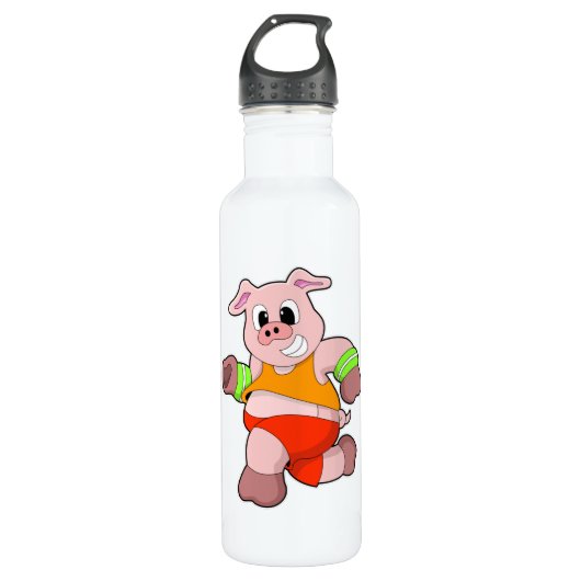 Schwein beim Laufen Edelstahlflasche (Vorderseite)