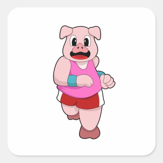 Schwein beim Laufen Quadratischer Aufkleber (Vorderseite)