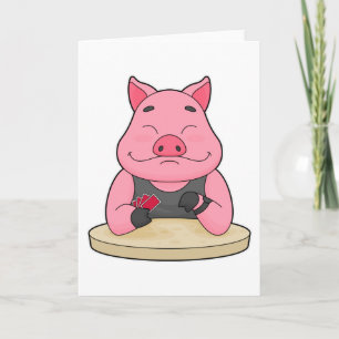 Schwein beim Poker mit Pokerkarten Karte