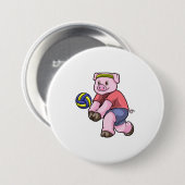 Schwein beim Sport mit Volleyball Button (Vorne & Hinten)