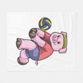 Schwein beim Sport mit Volleyball Fleecedecke (Vorderseite (Horizontal))