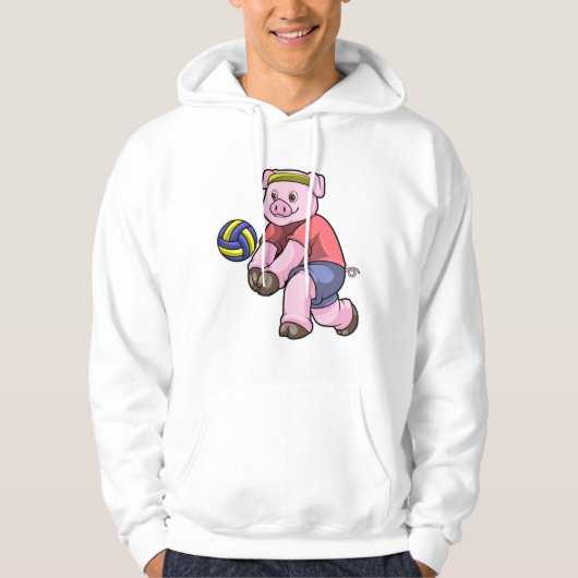 Schwein beim Sport mit Volleyball Hoodie (Vorderseite)
