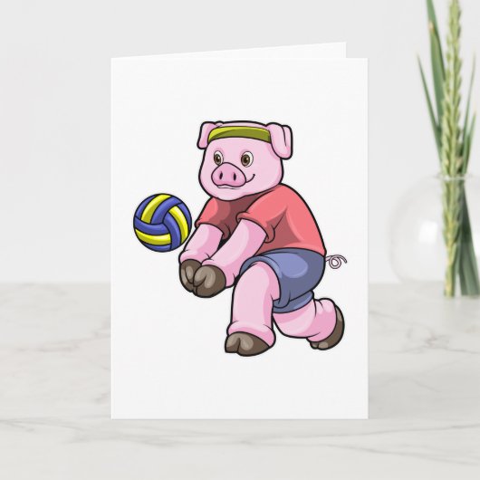 Schwein beim Sport mit Volleyball Karte (Vorderseite)