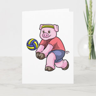 Schwein beim Sport mit Volleyball Karte