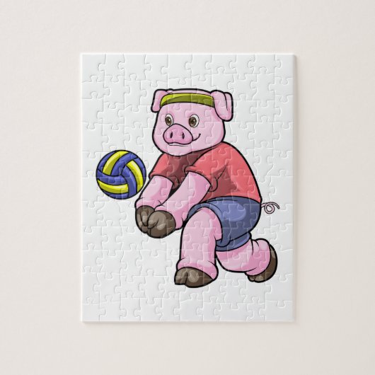 Schwein beim Sport mit Volleyball Puzzle (Vertikal)