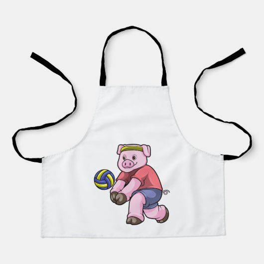 Schwein beim Sport mit Volleyball Schürze (Vorderseite)