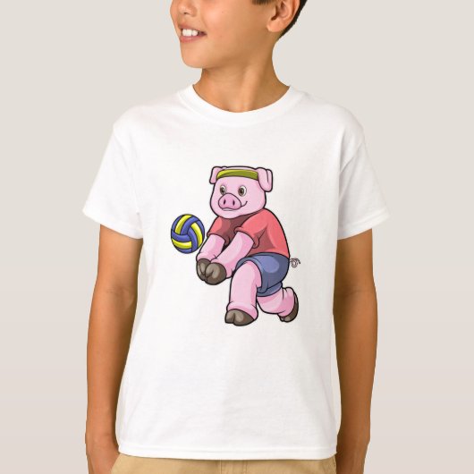 Schwein beim Sport mit Volleyball T-Shirt (Vorderseite)