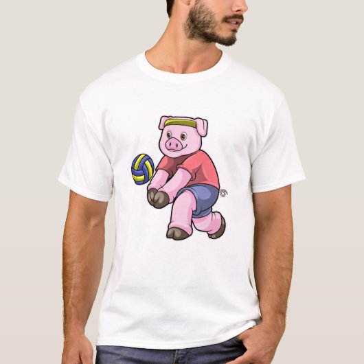 Schwein beim Sport mit Volleyball T-Shirt (Vorderseite)