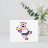 Schwein beim Volleyball-Sport Postkarte (Stehend Vorderseite)