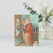 Schwein bindet seine Krawatte Postkarte (Stehend Vorderseite)
