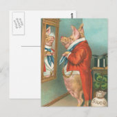 Schwein bindet seine Krawatte Postkarte (Vorne/Hinten)