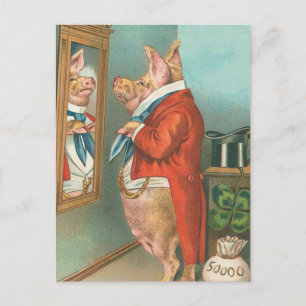Schwein bindet seine Krawatte Postkarte