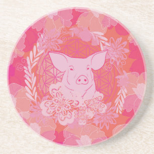 Schwein, Blume des Lebens, blau, mandala,zen,chakr Getränkeuntersetzer