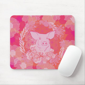 Schwein, Blume des Lebens, blau, mandala,zen,chakr Mousepad