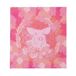 Schwein, Blume des Lebens, blau, mandala,zen,chakr Notizblock