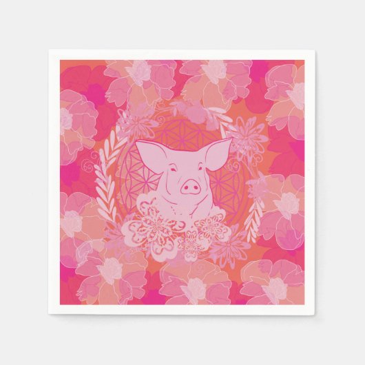 Schwein, Blume des Lebens, blau, mandala,zen,chakr Serviette (Vorderseite)