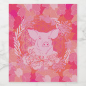 Schwein, Blume des Lebens, blau, mandala,zen,chakr Weinetikett (Einzelnes Label)