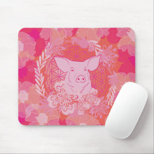 Schwein,Blume des Lebens, blau, Mandala,Zen,Chakra Mousepad