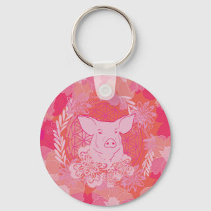 Schwein,Blume des Lebens, blau, Mandala,Zen,Chakra Schlüsselanhänger