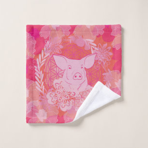 Schwein,Blume des Lebens, blau, Mandala,Zen,Chakra Waschlappen