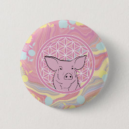 Schwein, Blume des Lebens, Rose, Mandala,Zen,Chakr Button