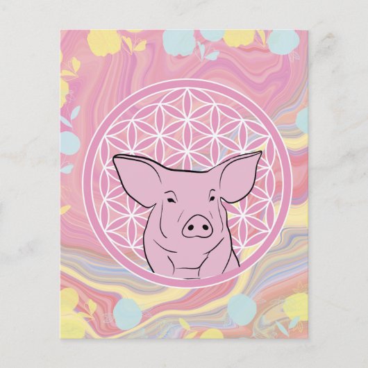 Schwein, Blume des Lebens, Rose, Mandala,Zen,Chakr Flyer (Vorne)