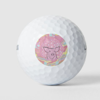 Schwein, Blume des Lebens, Rose, Mandala,Zen,Chakr Golfball