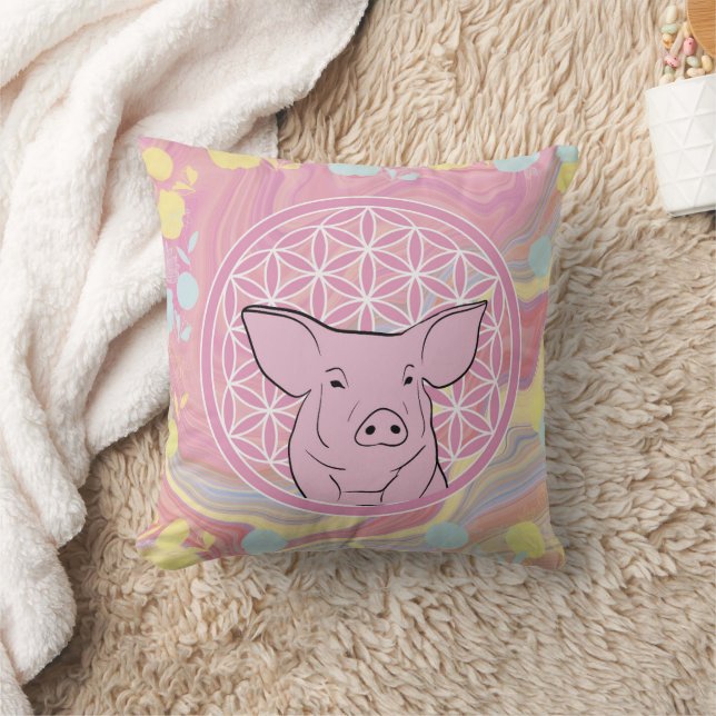 Schwein, Blume des Lebens, Rose, Mandala,Zen,Chakr Kissen (Decke)