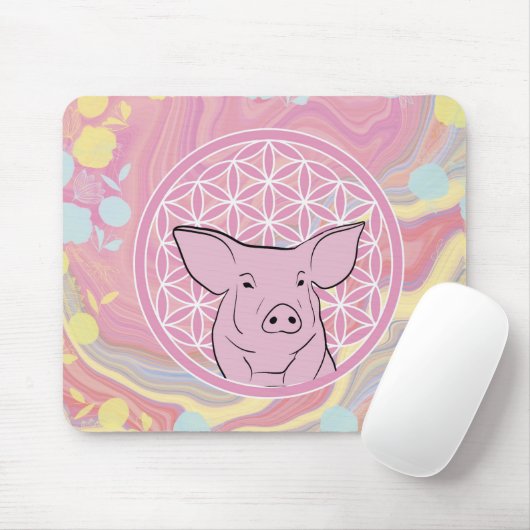 Schwein, Blume des Lebens, Rose, Mandala,Zen,Chakr Mousepad (Mit Mouse)