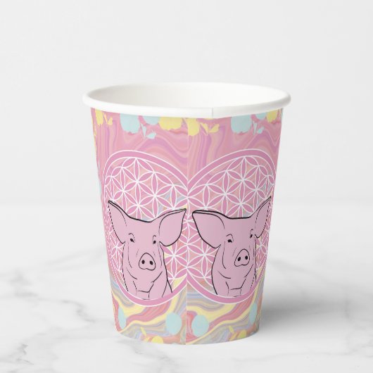 Schwein, Blume des Lebens, Rose, Mandala,Zen,Chakr Pappbecher (Rechts)