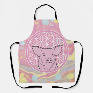 Schwein, Blume des Lebens, Rose, Mandala,Zen,Chakr Schürze