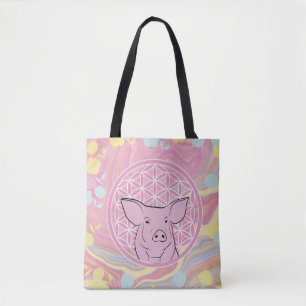 Schwein, Blume des Lebens, Rose, Mandala,Zen,Chakr Tasche