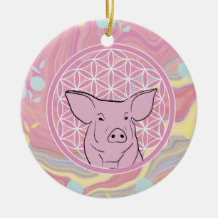 Schwein,Blume des Lebens, Rose, Mandala,Zen,Chakra Keramik Ornament