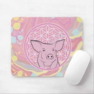 Schwein,Blume des Lebens, Rose, Mandala,Zen,Chakra Mousepad
