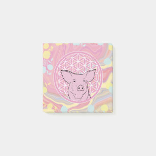 Schwein,Blume des Lebens, Rose, Mandala,Zen,Chakra Post-it Klebezettel
