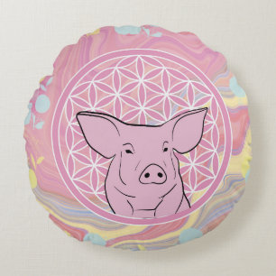 Schwein,Blume des Lebens, Rose, Mandala,Zen,Chakra Rundes Kissen
