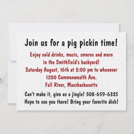 Schwein-Braten-Party Einladung (Rückseite)