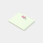Schwein-Button, Schwein schreibt Post-it Klebezettel (angewinkelt)