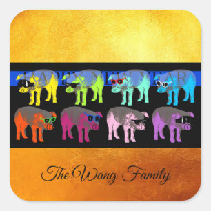 Schwein Chinesisches Neujahr 2019 Pop Gold Square  Quadratischer Aufkleber