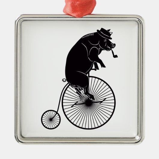 Schwein, das ein Fahrrad reitet Silbernes Ornament (Vorne)