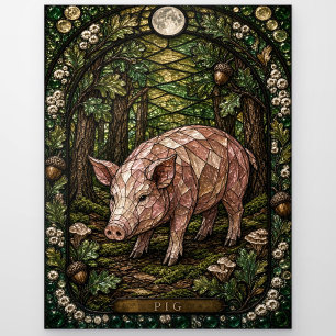 Schwein, Eichel Glasmalerei Postkarte