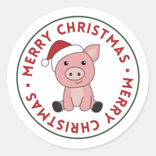Schwein Frohe Weihnachtstiere Schwein Classic Roun Runder Aufkleber