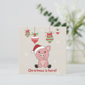 Schwein Frohe Weihnachtstiere Schweine Einladung (Stehend Vorderseite)